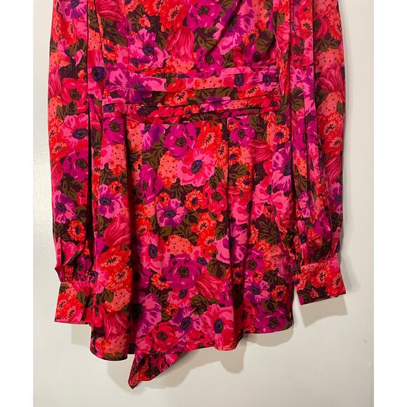 For Love & Lemons Lauren Long Sleeve Mini Dress Red Pink Florals Size XS NWT - Picture 13 of 14